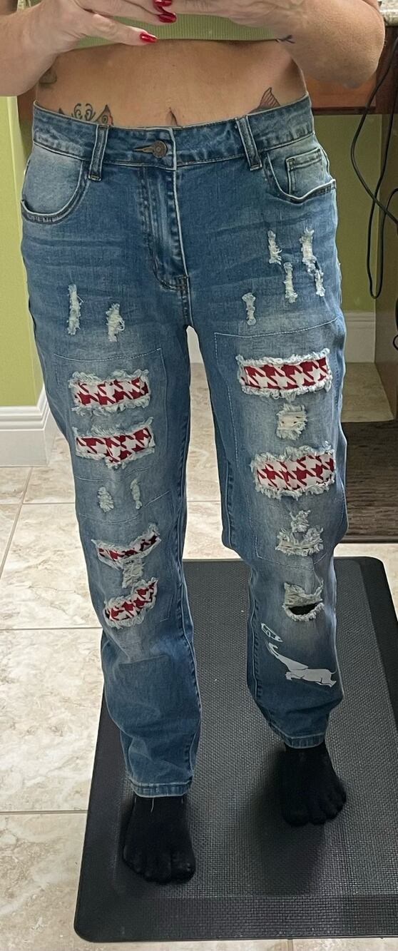 Alabama fans size 8 jeans the brand is jeanswear distressed patches